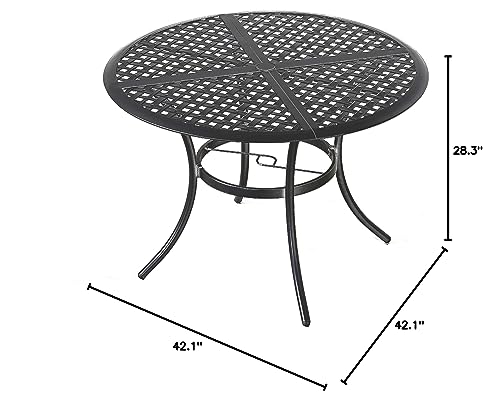 LOKATSE HOME 42.1" Outdoor Round Cast Wrought Iron Patio Metal Dining Table with Umbrella Hole, Steel Frame for Backyard Lawn Balcony Deck, Black