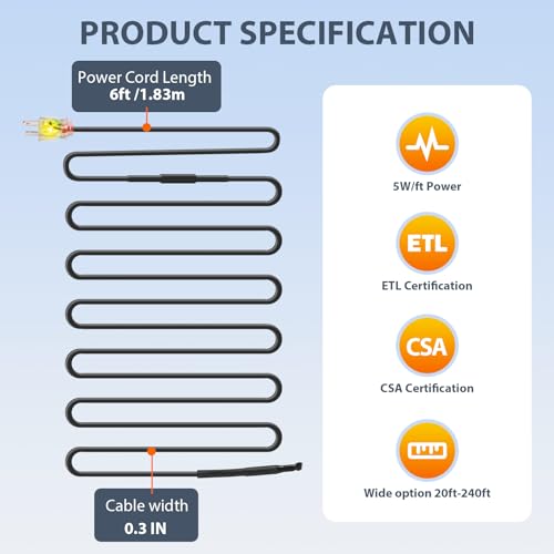 HEATIT HIRD 30 feet 5 Watts Per Foot Roof & Gutter Snow De-Icing Cable