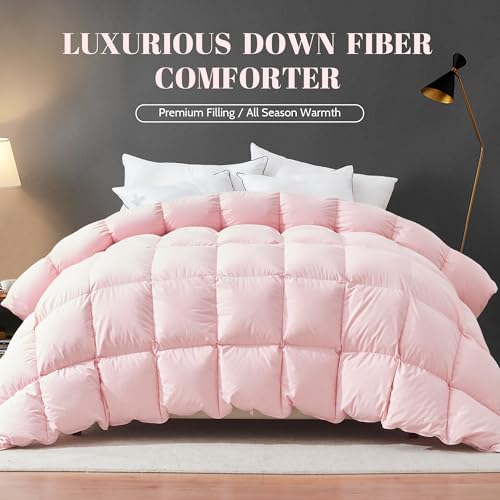 Cosybay Feather and Downfiber Comforter Queen Size, Fluffy Duvet Insert Queen, All Season Cotton Cover Luxury Hotel Bed Comforter with Corner Tabs(Pink, 90"x90")