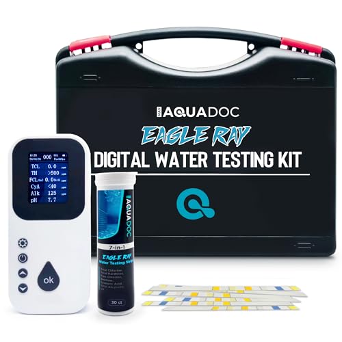 Digital Water Testing Kit - Digital Hot Tub Water Tester for Pool - Digital Chlorine Tester for Pool by AquaDoc with Water Analyzer and Test Strips