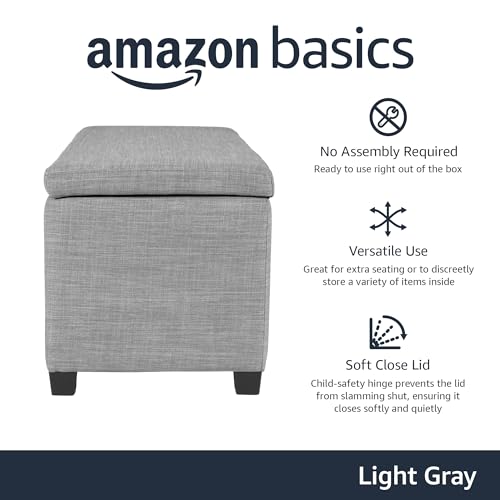 Amazon Basics Upholstered Rectangular Storage Ottoman and Entryway Bench, Polyester, Light Gray, 35.5"W x 16.5"D x 17"H