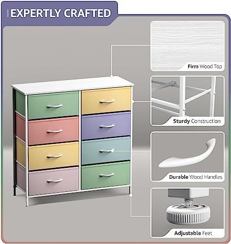 Sorbus Kids Dresser with 8 Drawers - Furniture Storage Chest Tower Unit for Bedroom, Hallway, Closet, Office Organization - Steel Frame, Wood Top, Tie-dye Fabric Bins (Pastel 1)