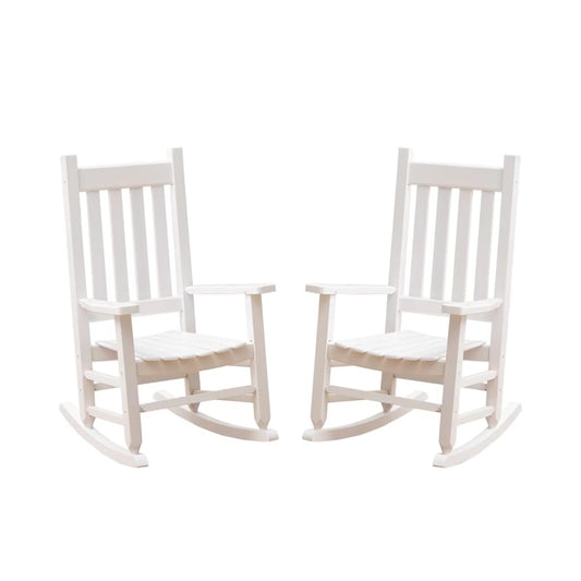 BplusZ Child Rocking Chairs Set of 2 Kid's Toddler Wooden Comfy Rockers Furniture Indoor Outdoor Patio Porch Balcony Reading Room for Baby Children Ages 6-10, White