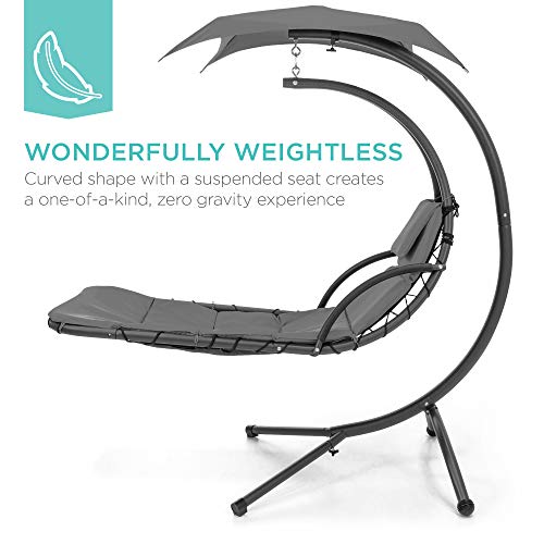 Best Choice Products Outdoor Hanging Curved Steel Chaise Lounge Chair Swing w/Built-in Pillow and Removable Canopy - Charcoal Gray