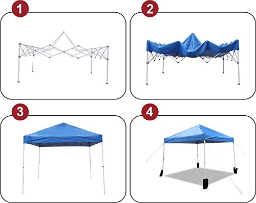 Amazon Basics Outdoor Pop Up Canopy with Wheeled Carry Bag, 10x10 ft, 8 Pegs and 4 Ropes, 4 Weighted Bags, Blue