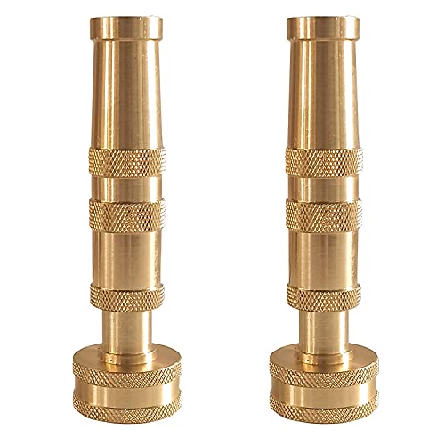 Hourleey Adjustable Twist Hose Nozzle, 4" Heavy-Duty Brass Hose Nozzle with 10 Garden Hose Rubber Washers, 2 Pack