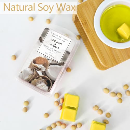 SCENTORINI Wax Melts, Scented Wax Melts Wax Cubes Strong Scent, Natural Soy Wax for Wax Warmer 4 Pack- Ocean Breeze, Vanilla Coconut, Cinnamon, Lavender