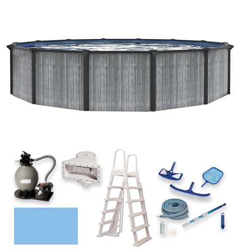 Blue Wave San Pedro 24-ft Round 52-in Deep 6-in Top Rail Above Ground Steel Wall Swimming Pool Package