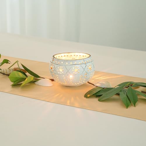 Restaurantware - Coco Casa 4 x 3.3 Inch Coconut Shell Candle Holders, 1 Reusable Tealight Candle Holders - Candle Not Included, Sun And Light Pattern, White Coconut Bowls For Candles, Handcrafted