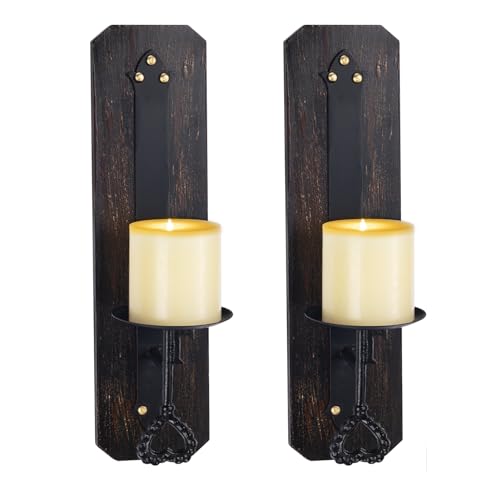 AimtoHome Wall Sconce Candle Holder Wall Mounted Metal and Wooden Candle Holders Home Decoration Wall Mounted Decorative Candle Holder, Set of 2