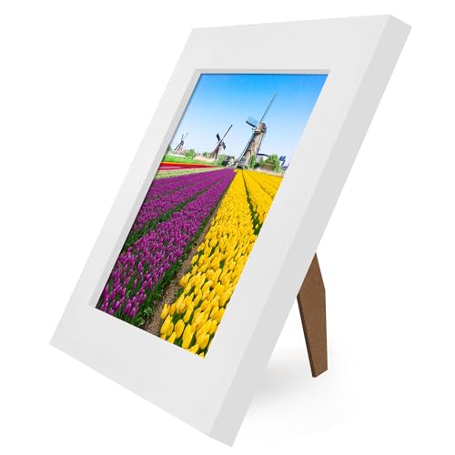 Americanflat 5x5 Picture Frame with Shatter-Resistant Glass - Gallery Style Frame with Engineered Wood - Signature Collection - Photo Frame for Tabletop and Wall Display - White