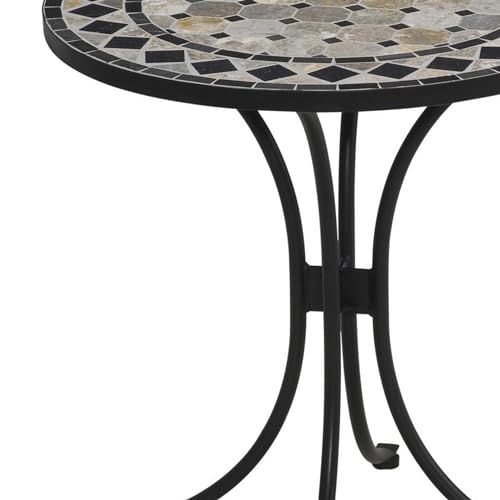 Home Styles Small Outdoor Bistro Table with Marble Tiles Design Table Top Constructed From Powder Coated Steel, Black, 27.5Lx27.5Dx30H