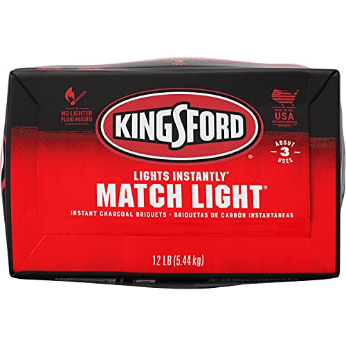 Kingsford Match Light Instant Charcoal Briquettes, BBQ Charcoal for Grilling, Ready in 10 Minutes, No Lighter Fluid or Starter Needed, 12 lbs