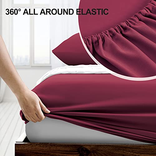 FreshCulture California King Fitted Sheet Only - Hotel Quality Fitted Sheet - Ultra Soft & Breathable - Brushed Microfiber - Deep Pocket - Cooling Fitted Sheets for Cal King Size Bed (Burgundy)