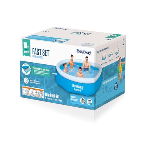 Bestway 57269E Fast Set Up 10ft x 30in Outdoor Round Inflatable Above Ground Swimming Pool Set with 330 GPH Filter Pump, Blue