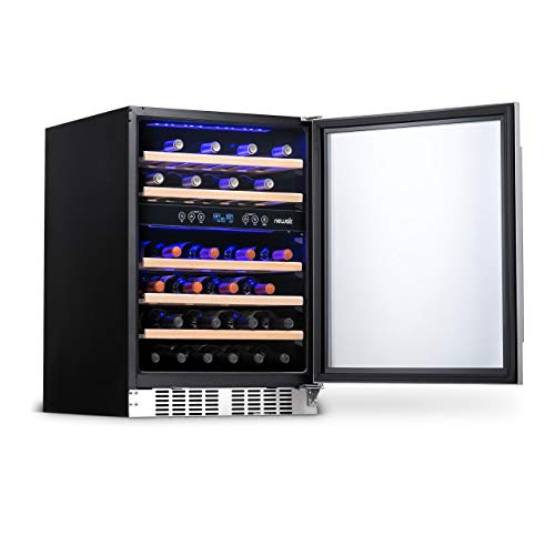 NewAir 24" Wine Cooler, 46 Bottle Dual Zone Wine Refrigerator, Built-in Small Wine Fridge | Stainless Steel Mini Fridge with Lock and Recessed Kickplate, for Home Kitchen Cabinet, Bar Cabinet