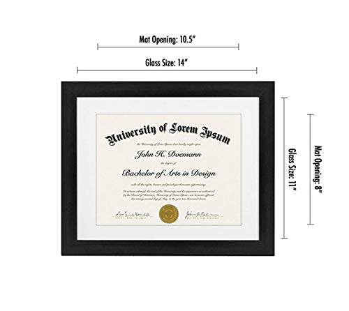 Americanflat 11x14 Diploma Frame with Shatter-Resistant Glass - Use as 8.5x11 Frame with Mat or 11x14 Frame without Mat - Legacy Collection - Thin Picture Frame for Wall Display - Black