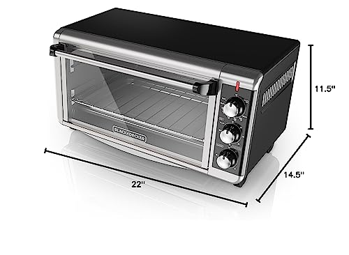 BLACK+DECKER 8-Slice Extra Wide Convection Toaster Oven, Fits 9"x13" Oven Pans and 12" Pizza, Bake, Toast, Broil, and Keep Warm Functions, Countertop Compact Design with Stainless Steel Finish