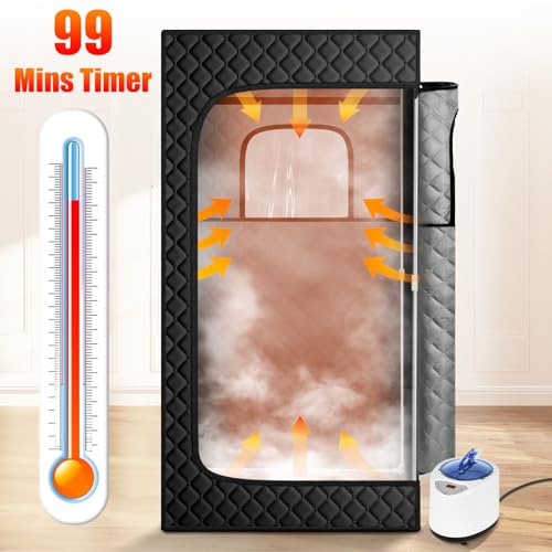 X-Vcak Portable Steam Sauna, Portable Sauna for Home, Sauna Tent Sauna Box with 2.6L Steamer, Remote Control, Folding Chair, 9 Levels, 2.6’ x 2.6’ x 5.9’