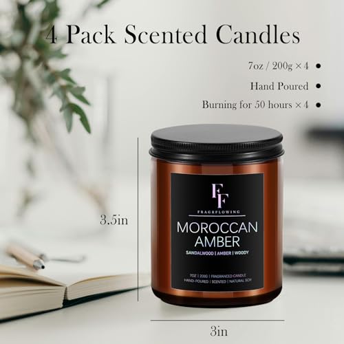 FF FRAGRFLOWING Scented Candles for Home Scented Aromatherapy Candles, 4 Pack 28 Oz Soy Wax Candle Gift Set for Women Men (Lemon Lavender/Vanilla Sugar/Sandalwood Rose/Moroccan Amber)