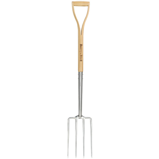 Berry&Bird Gardening Digging Fork, 4-Tine Stainless Steel Pitchfork, 43.9" Heavy Duty Spading Fork with D-Grip Handle and Ergonomic Ash Wood Handle for Digging, Planting, Cultivating, Aerating