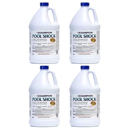 CPDI Champion Pool Shock 12.5 Commercial-Grade Liquid Chlorine, Quick-Acting Sanitizer for Pools, No Mixing Required, 1 Gallon, Pack of 4