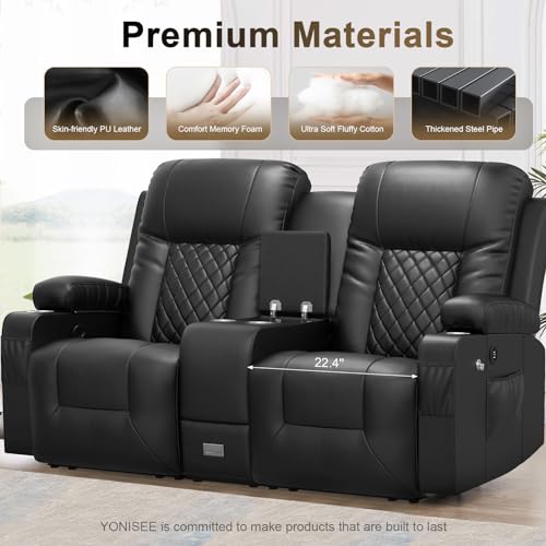 YONISEE Large Loveseat Recliner, Loveseat Recliner Sofa with Storage Console, Recliner Chair with USB Ports, 2 Cell Phone Holders, Cup Holder, Loveseat Couch for Living Room