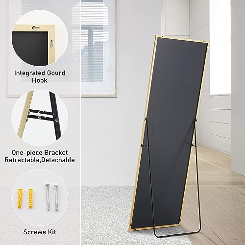 Sweetcrispy 64"x21" Full Length Mirror, Full Body Floor Mirror for Bedroom Large Wall Mirror with Stand Full Length Aluminum Alloy Frame Standing Hanging or Leaning Against Wall, Gold