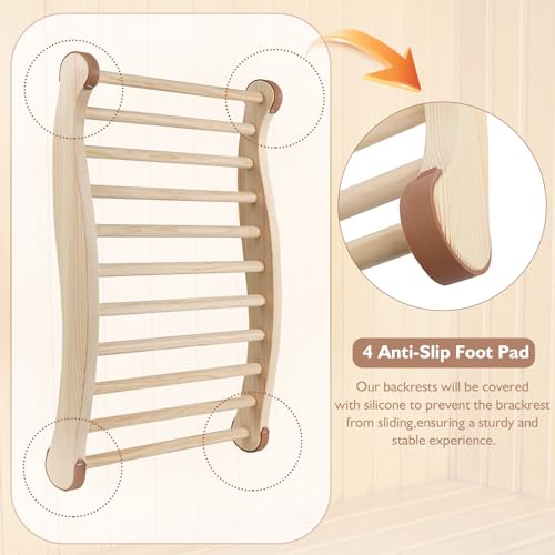 Sauna Backrest Wiiyita Sauna Accessories Wooden Slip-Resistant Non-Toxic Comfortable S-Shape Design Sauna Chair with Back, Sauna Accessories for Any Barrel or Infrared Sauna