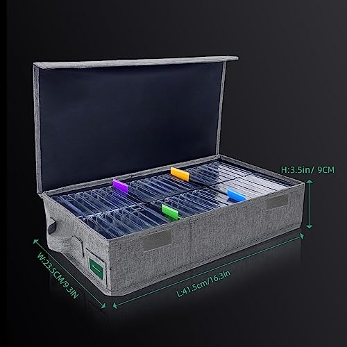 T WaveTree Cassette Tape Storage Box, Practical Cassette Tape Holder 16.34 x 9.25 x 3.54 Inch, Cassette Rack with Lids and Index Labels to store to 48 Cassette Tape Cases - Gray