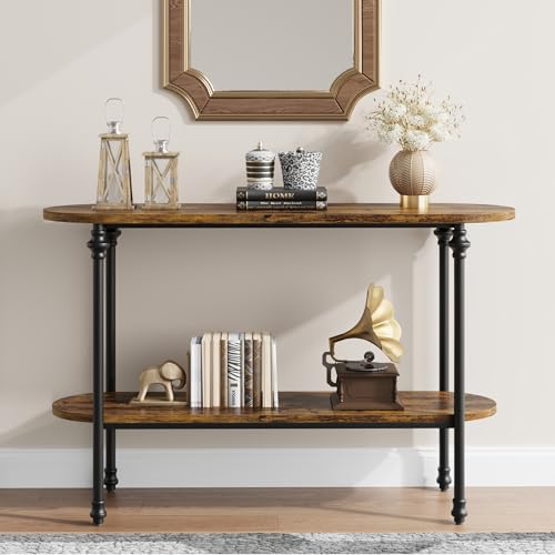 GAOMON Console Table, 43.3" Entryway Table with Storage, 2 Tier Sofa Table with Metal Frame and MDF, Behind Couch Table for Living Room, Hallway, Entryway-Rustic Brown