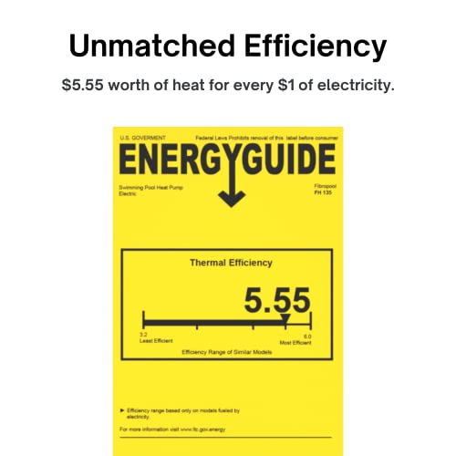 FibroPool Swimming Pool Heat Pump - FH135 35,000 BTU - for above and In Ground Pools and Spas - High Efficiency, All Electric Heater - No Natural Gas or Propane Needed