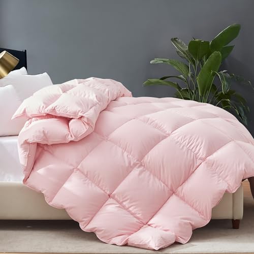 Cosybay Feather and Downfiber Comforter Queen Size, Fluffy Duvet Insert Queen, All Season Cotton Cover Luxury Hotel Bed Comforter with Corner Tabs(Pink, 90"x90")