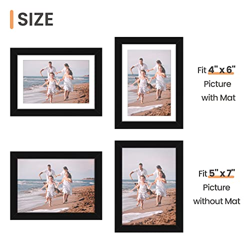 upsimples 5x7 Picture Frame Set of 10, 4x6 with Mat or 5x7 Without Mat, Multi Photo Frames Collage for Wall or Tabletop Display, Black