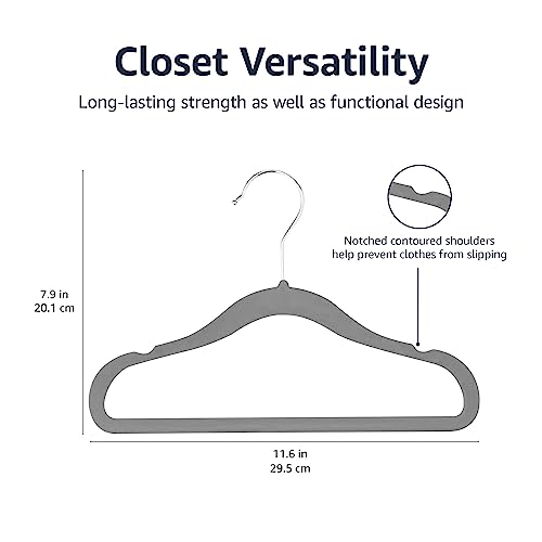 Amazon Basics Kids Velvet, Non-Slip Clothes Hangers (baby/toddler), 11.6 Inches (for baby clothes), Pack of 30, Gray