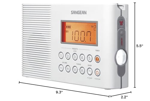 Sangean H201 Portable AM/FM/Weather Alert Digital Tuning Waterproof Shower Radio White