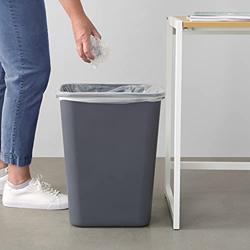 Amazon Basics Rectangular Commercial Office Wastebasket, 10 gallon (Pack of 2), Grey (Previously AmazonCommercial brand)