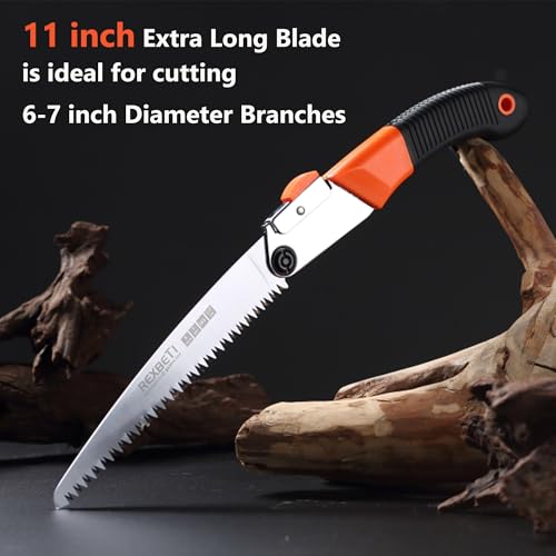 REXBETI Folding Saw, Heavy Duty 11 Inch Extra Long Blade Hand Saw for Wood Camping, Dry Wood Pruning Saw With Hard Teeth, Quality SK-5 Steel