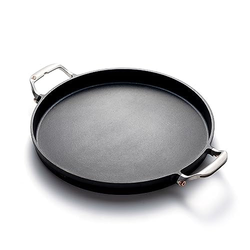 Outset Grill Paella and Deep Dish Pizza Pan, Cast Iron BBQ Pan with Handles, 18.15” x 14.11” x 2.15”