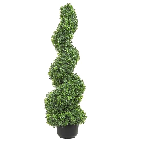 VEVOR Artificial Boxwood Spiral Topiary Trees, 3ft Tall (2 Pieces) Faux Plant Outdoor, All-Year Green Fake Plant with Replaceable Leaves for Decorative/Indoor/Porch/Garden