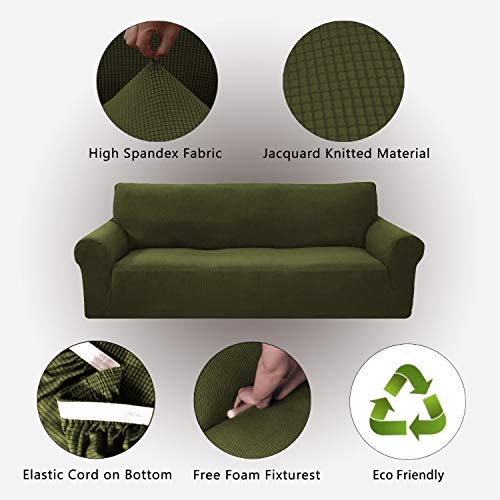 LinenTopia 3-Piece Couch Cover Set, Sofa, Loveseat, and Arm Chair Slipcovers, Form fit Stretch, Wrinkle Free, Furniture Protector, Premium Brushed Sofa Covers for Living Room (Green)