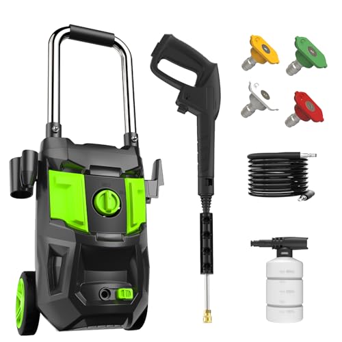 DECOKTOOL Electric Pressure Washer - 4500 PSI 2.8 GPM Electric Power Washer with 35FT Power Cord, 4 Different Nozzles, Soap Cannon for Car, Garden, Yard, House, Green