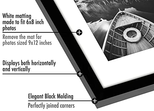 Americanflat 9x12 Picture Frame with Polished Plexiglass - Set of 5 - Use as 6x8 Frame with Mat or 9x12 Frame Without Mat - Galleria Collection - Gallery Wall Frame Set for Wall Display - Black