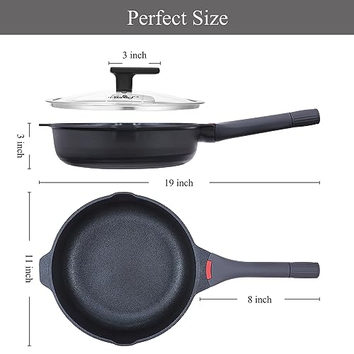 Vinchef Nonstick Frying Pan With Lid, 10 Inch Chef's Pan Deep Anti Scratch, Cast Aluminum Cooking Pan, Multi Stovetops Compatible, Dishwasher Safe