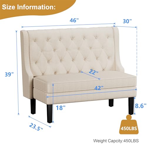 Andeworld Modern Tufted Loveaseat Settee Sofa Bench High Back for Dining Living Room Hallway or Entryway Seating(Beige 1)