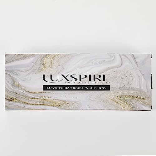 Luxspire Bathroom Tray for Counter, Bathroom Vanity Tray, Resin Marble Tray, 11" x 4" Kitchen Soap Tray, Marble Tray for Soap Dispenser Perfume, Toilet Tank Tray, Small, White Marble