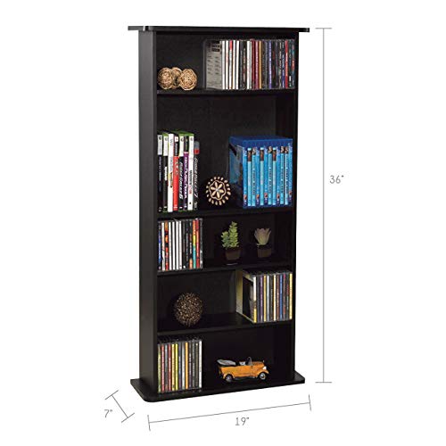 Atlantic Drawbridge Media Storage Cabinet - Organize optical media, up to 240 CD, or 108 DVD, or 132 BD/Video Games, Adjustable Shelves, PN 37935726 in Black