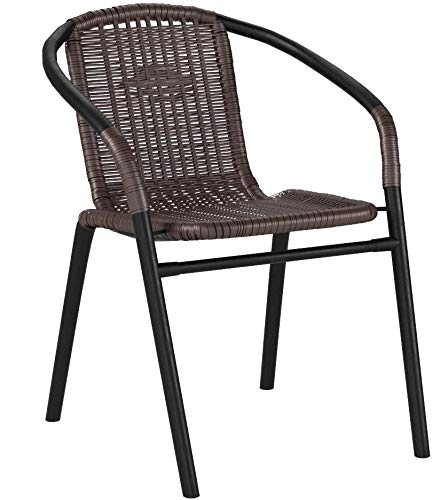 Flash Furniture Lila Modern Rattan Indoor/Outdoor Stackable Dining Chairs, Stacking Rattan Bistro Chairs for Patio or Restaurant, Set of 4, Brown