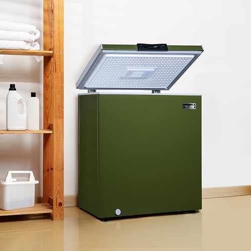 Newair 5 Cu. Ft. Chest Freezer with Removable Basket, Quiet Deep Freezer, Digital Temperature Control, Top Open Door Alarm, Fast Freeze Mode, Mini Freezer, Garage Storage, Olive Green