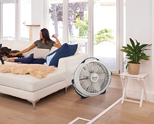 Lasko Wind Machine Air Circulator Floor Fan, 3 Speeds, Pivoting Head for Large Spaces, 20", 3300, White